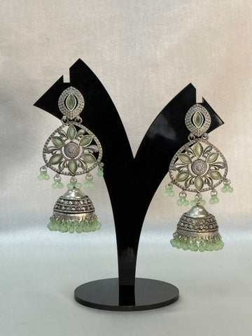 Oxidised Jhumka with Mint Green