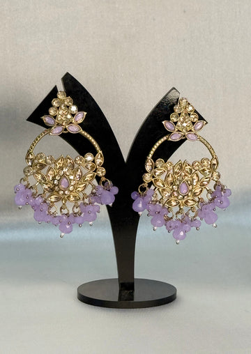 Lavender Chandbali Polki Earrings