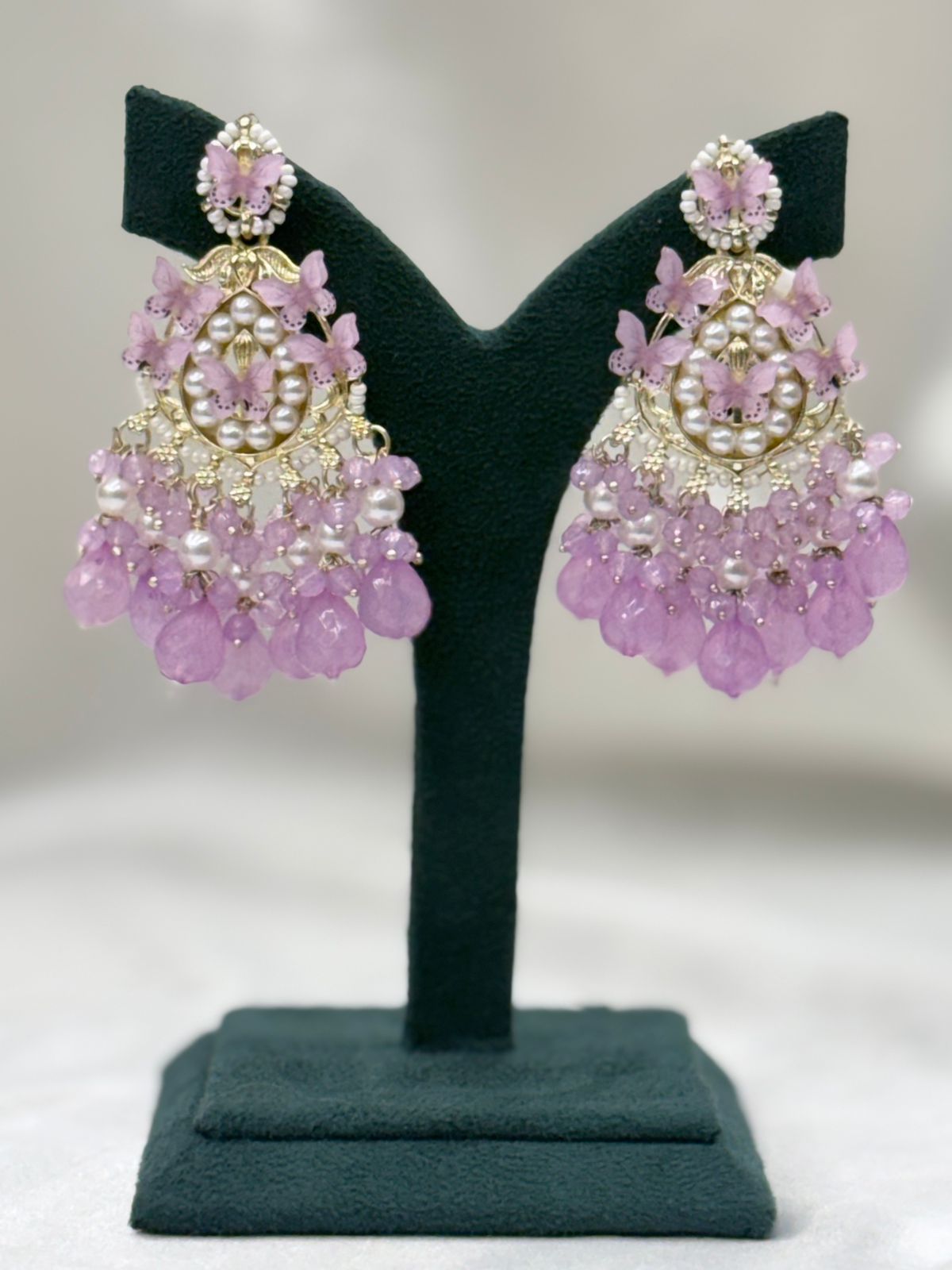 Lavender Butterfly Pearl Chandbali Earrings for Women,llb628
