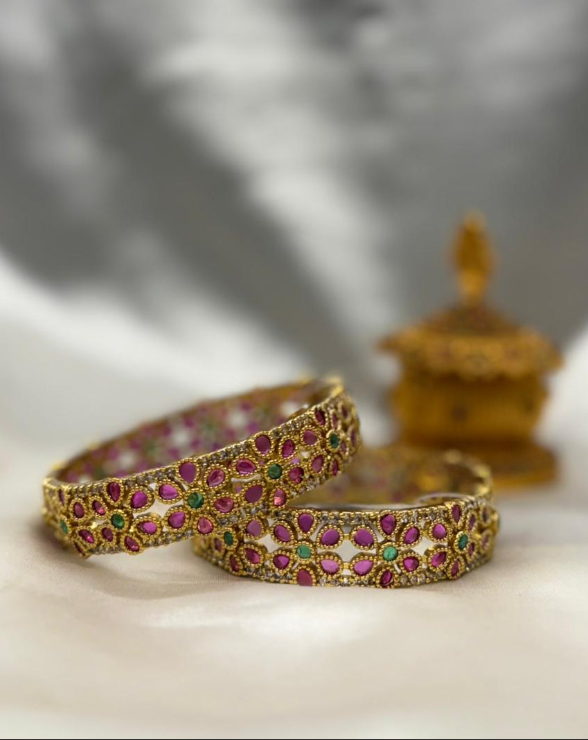 Ruby & Emerald Floral Antique Bangles,llb401