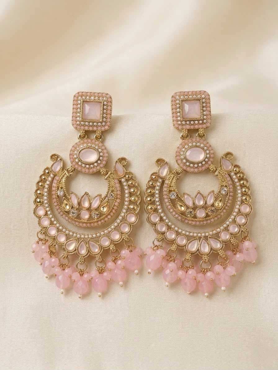 Pink Meenakari Chandbali Earrings | llb0150