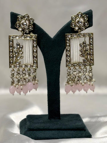 Antique Gold Kundan Pearl Drop Statement Earrings for Women,llb595