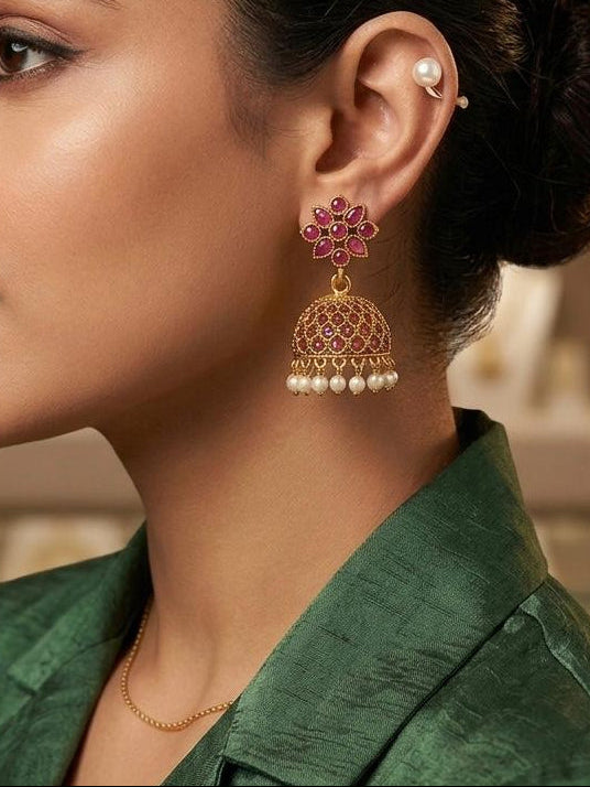 Ruby Polki Jhumka Earrings | llb0123