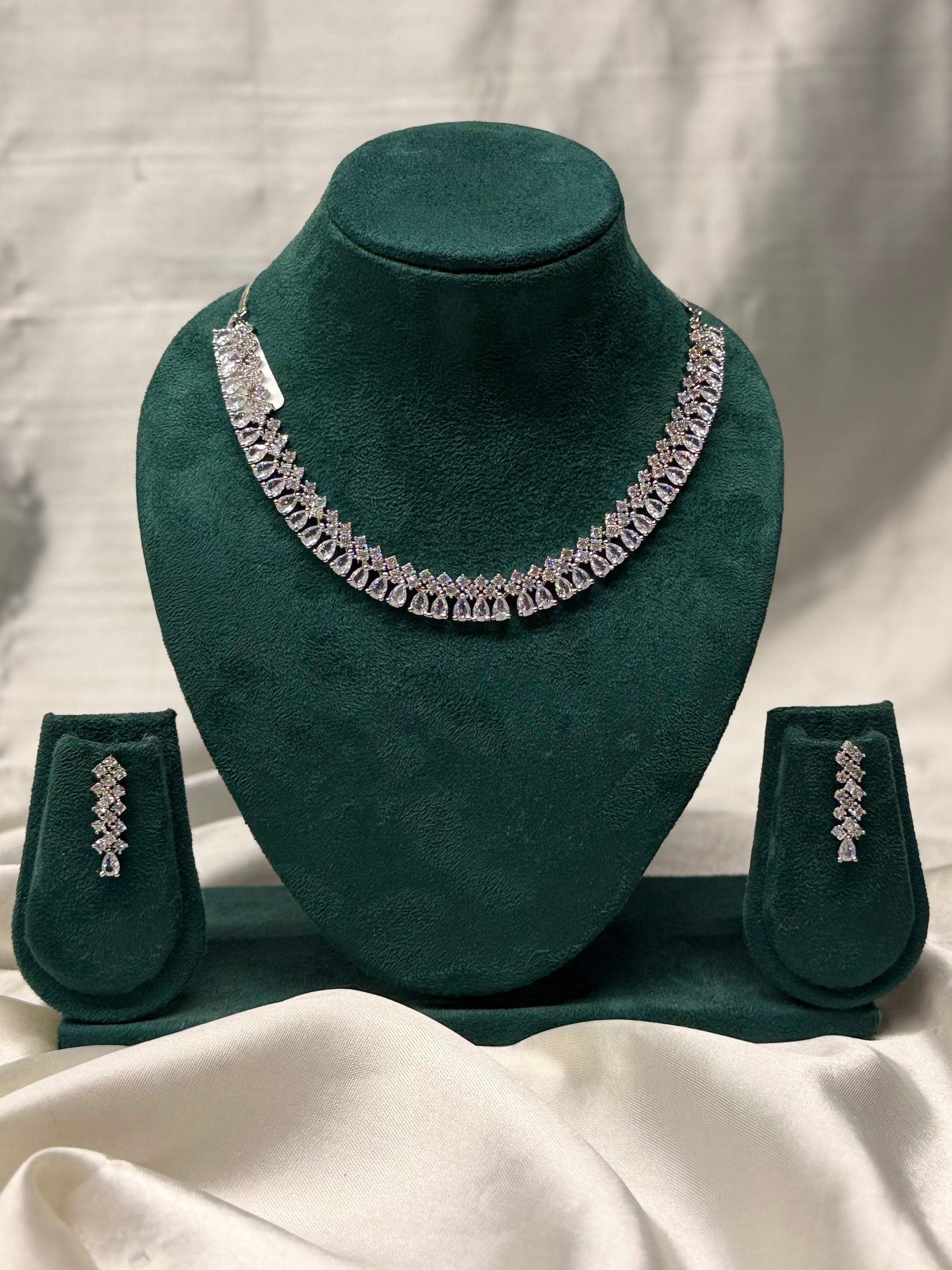 Stunning Silver Diamond Necklace Set with Matching Earrings.llb331