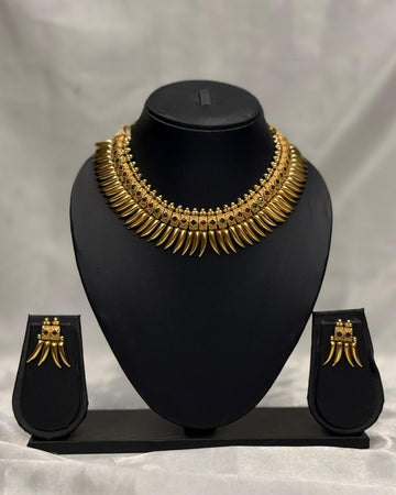 Mehendi Gold Temple Necklace Set,308