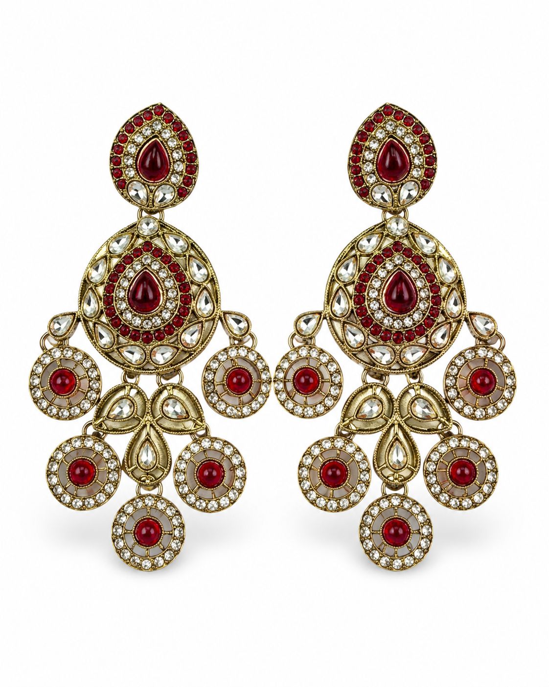 Ruby Kundan Chandelier Earrings with Crystal & Meenakari Discs / llb027