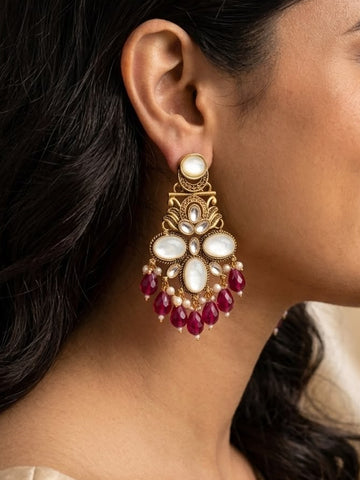 Kundan Mother of Pearl Chandbali Earrings | llb0156