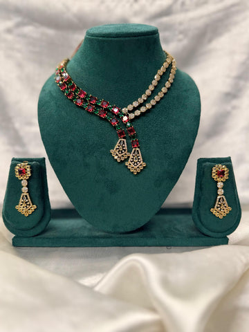 Luxury Ruby & Diamond Bridal Necklace Set,llb400