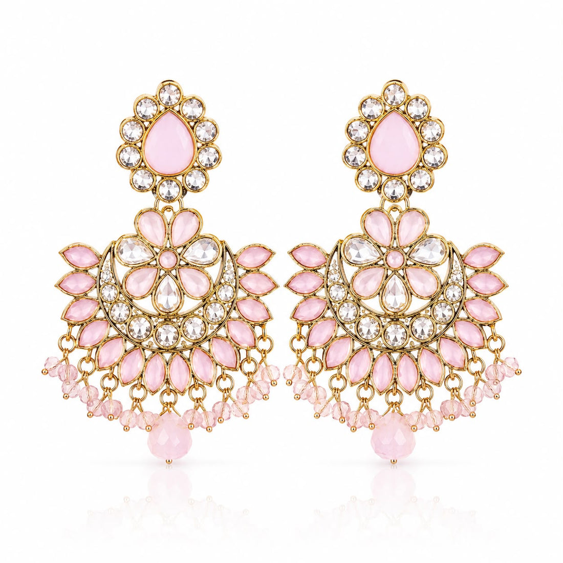 Pink Kundan Chandbali Earrings | llb0148