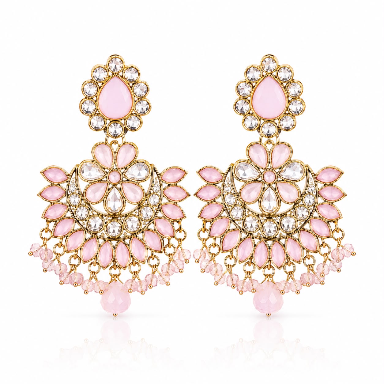Pink Kundan Chandbali Earrings | llb0148
