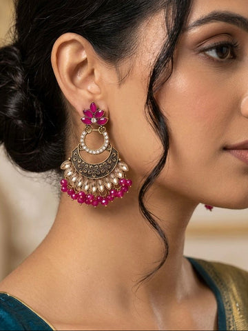 Pink Floral Chandbali Earrings |llb0120