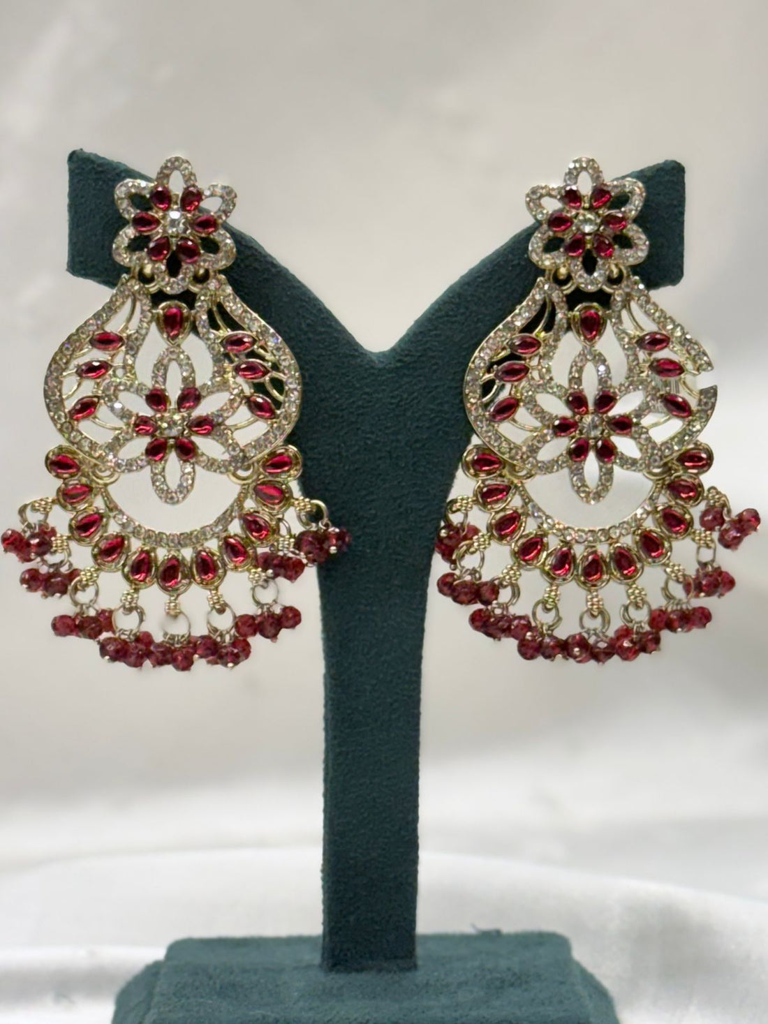Red Crystal Chandbali Earrings for Women,llb638