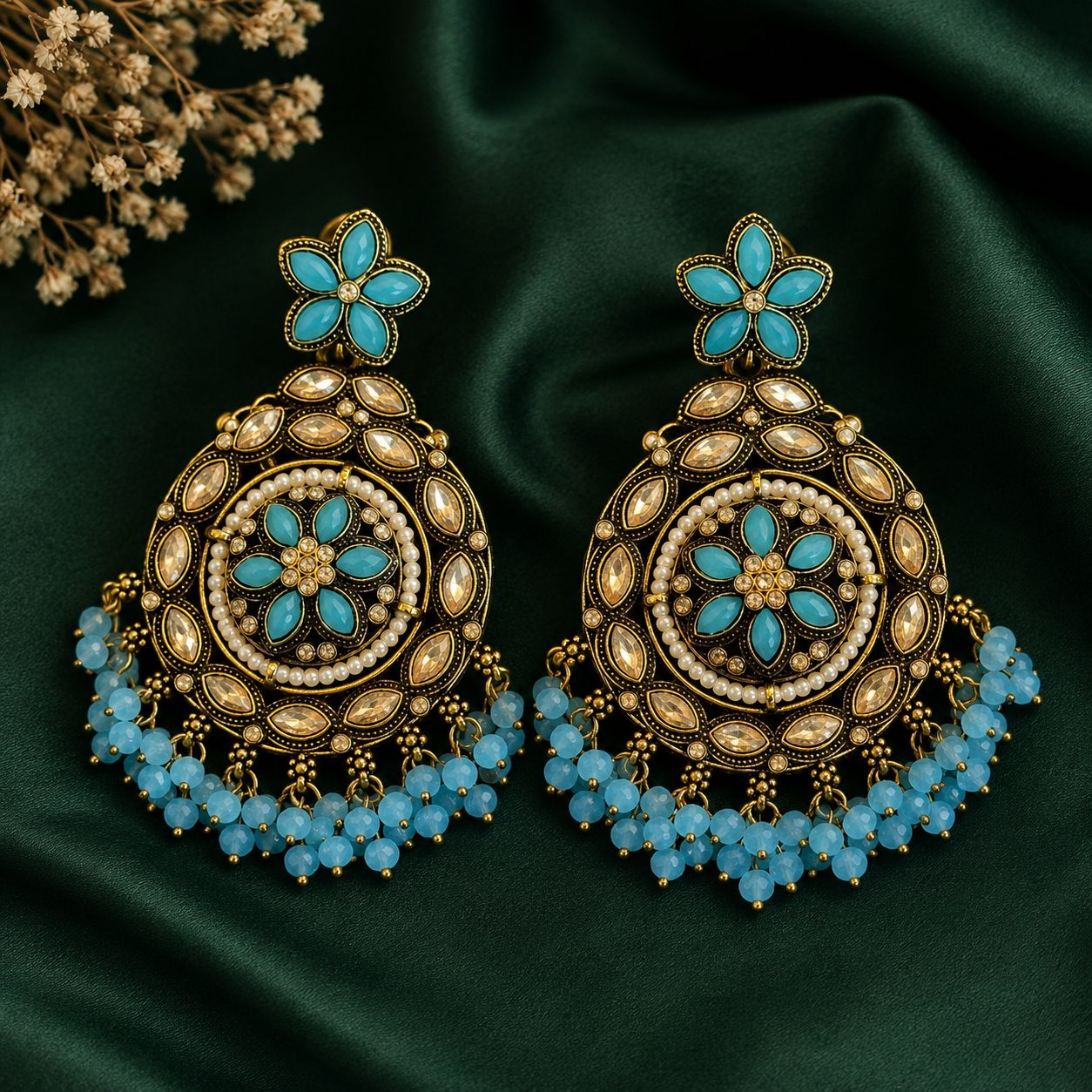 Turquoise Chandbali Earrings | llb0113