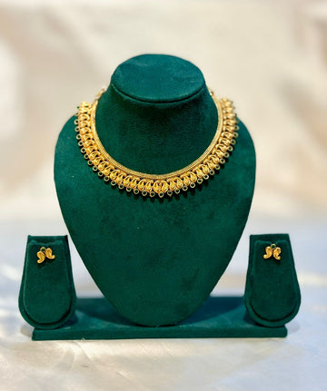 Antique Gold Mango Leaf Paisley Choker Necklace & Stud Earring Set | llb0100
