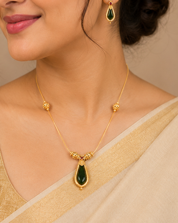 Gold Emerald Invisible  Necklace Set | ONK1
