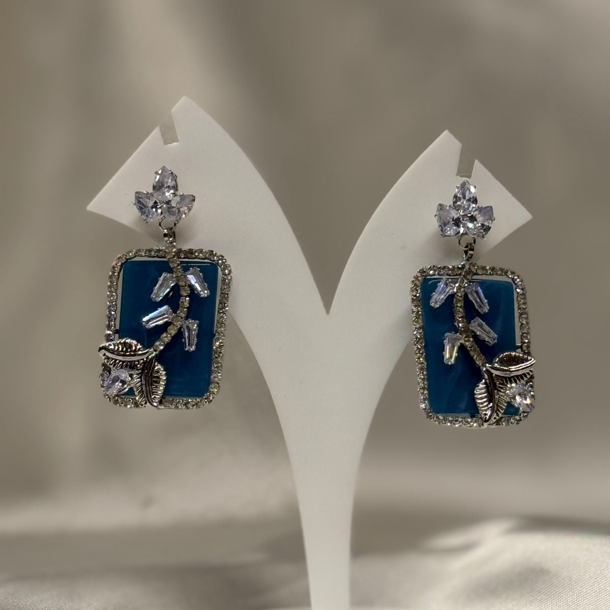 Teal Green Geometric Crystal Drop Earrings for Women,llb649