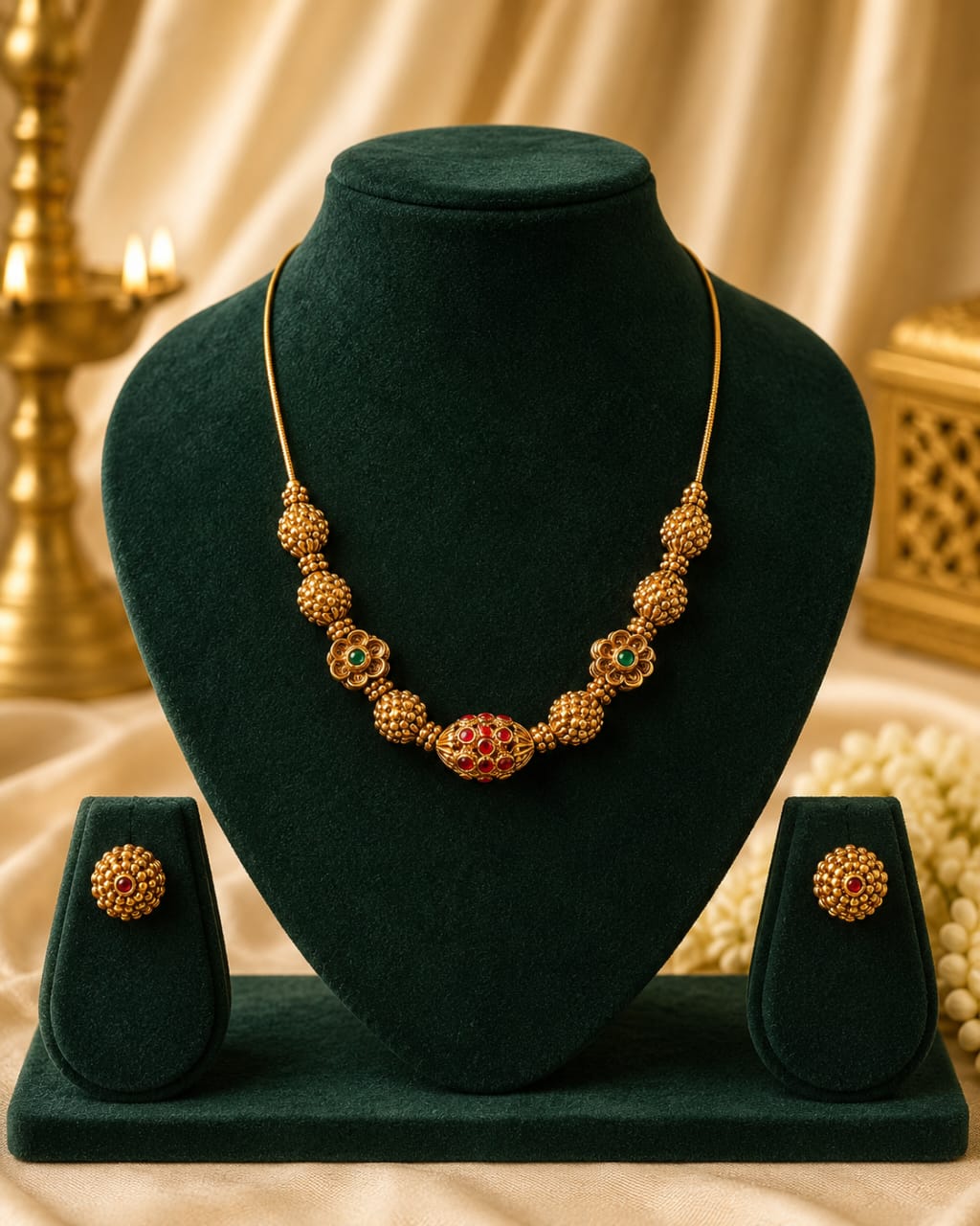 Antique Gold Granulation Ball Bead Necklace Set | OL188