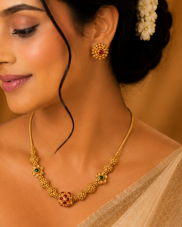 Antique Gold Granulation Ball Bead Necklace Set | OL188