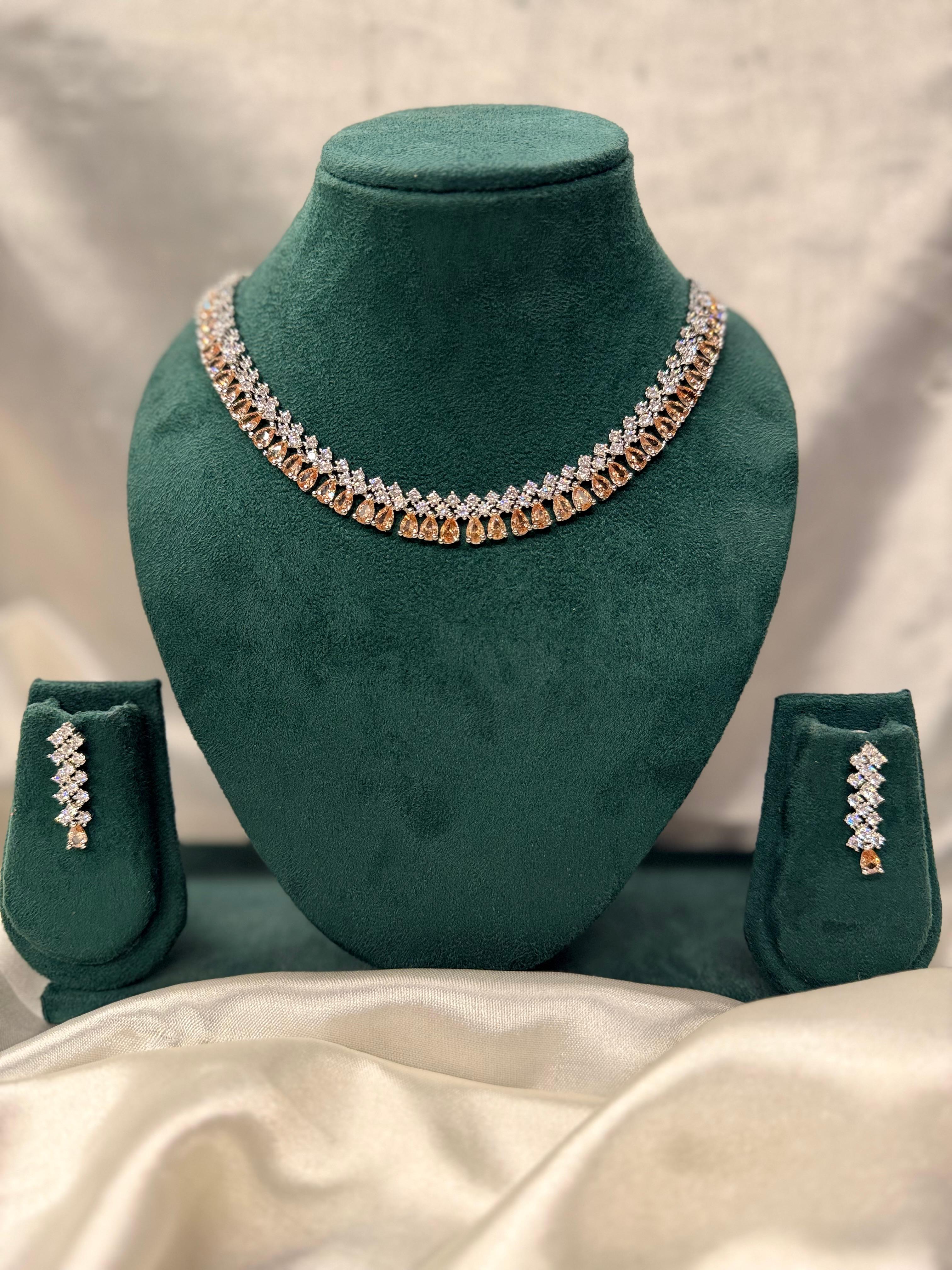 Pink Stone Silver Necklace Set,llb335