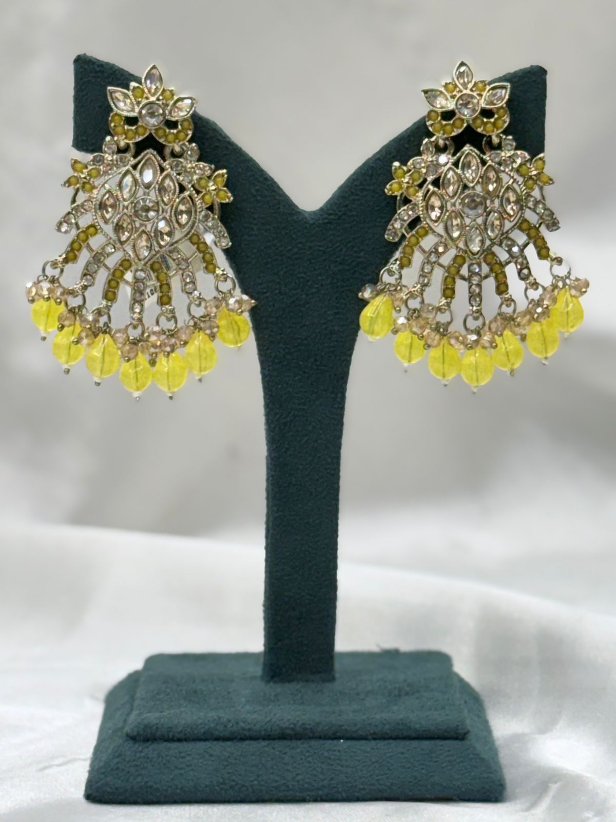Yellow Stone Chandbali Earrings for Women,llb636
