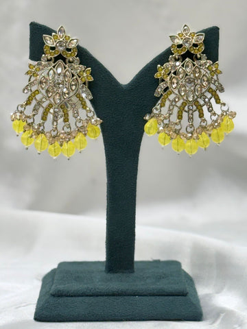 Yellow Stone Chandbali Earrings for Women,llb636