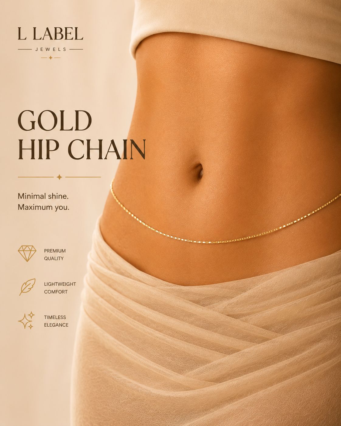 Gold Hip Chain | Lightweight & Elegant Waist Chain |OL 16