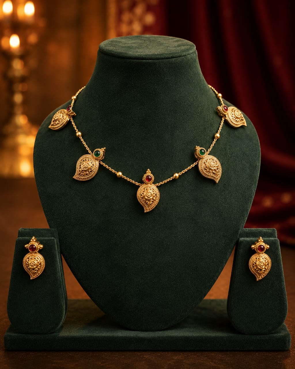Antique Gold Nakshi Mango Motif Multi-Pendant Necklace Set | OL 183