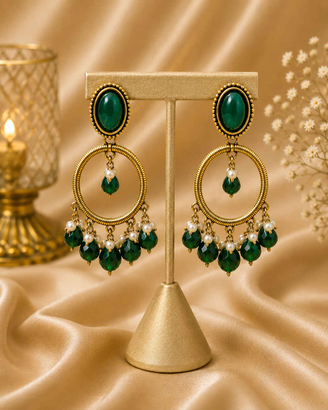 Black Onyx & Pearl Chandbali Earrings | llb0155