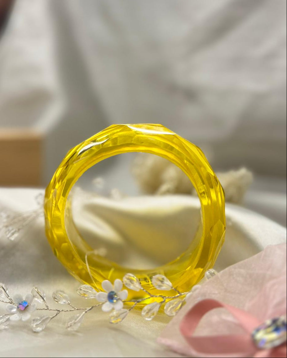 Bright Yellow Faceted Bangle with Delicate Floral Accents,llb315