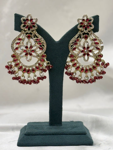 Red Crystal Chandbali Earrings for Women,llb638
