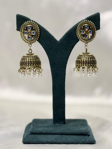 Gold Plated Traditional Jhumka Earrings with Pearl Drops,llb603