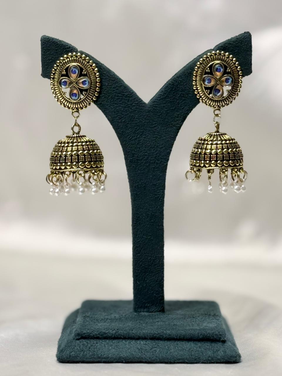 Gold Plated Traditional Jhumka Earrings with Pearl Drops,llb603