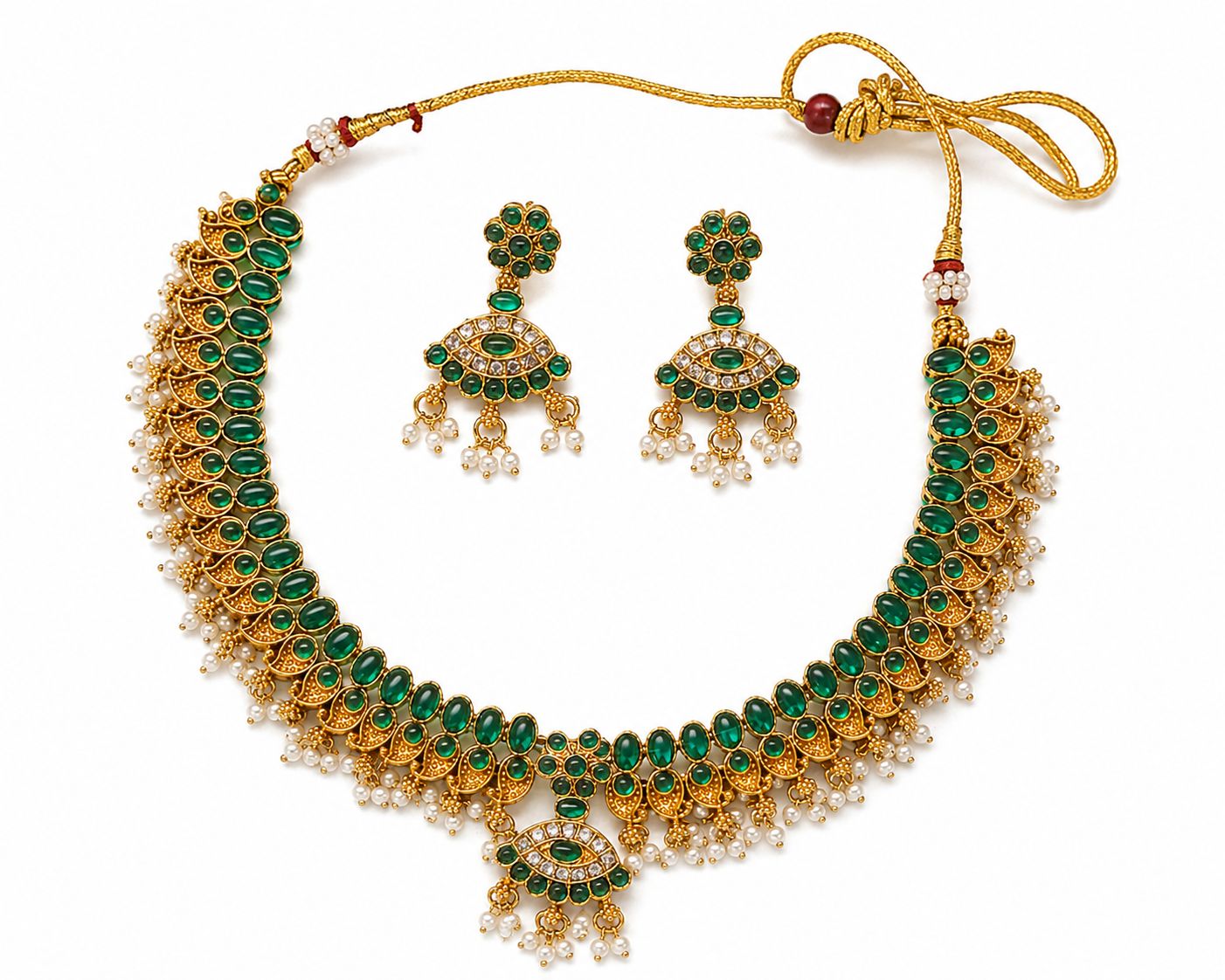 Emerald Green Stone Necklace Set with Jhumka Earrings | OL181