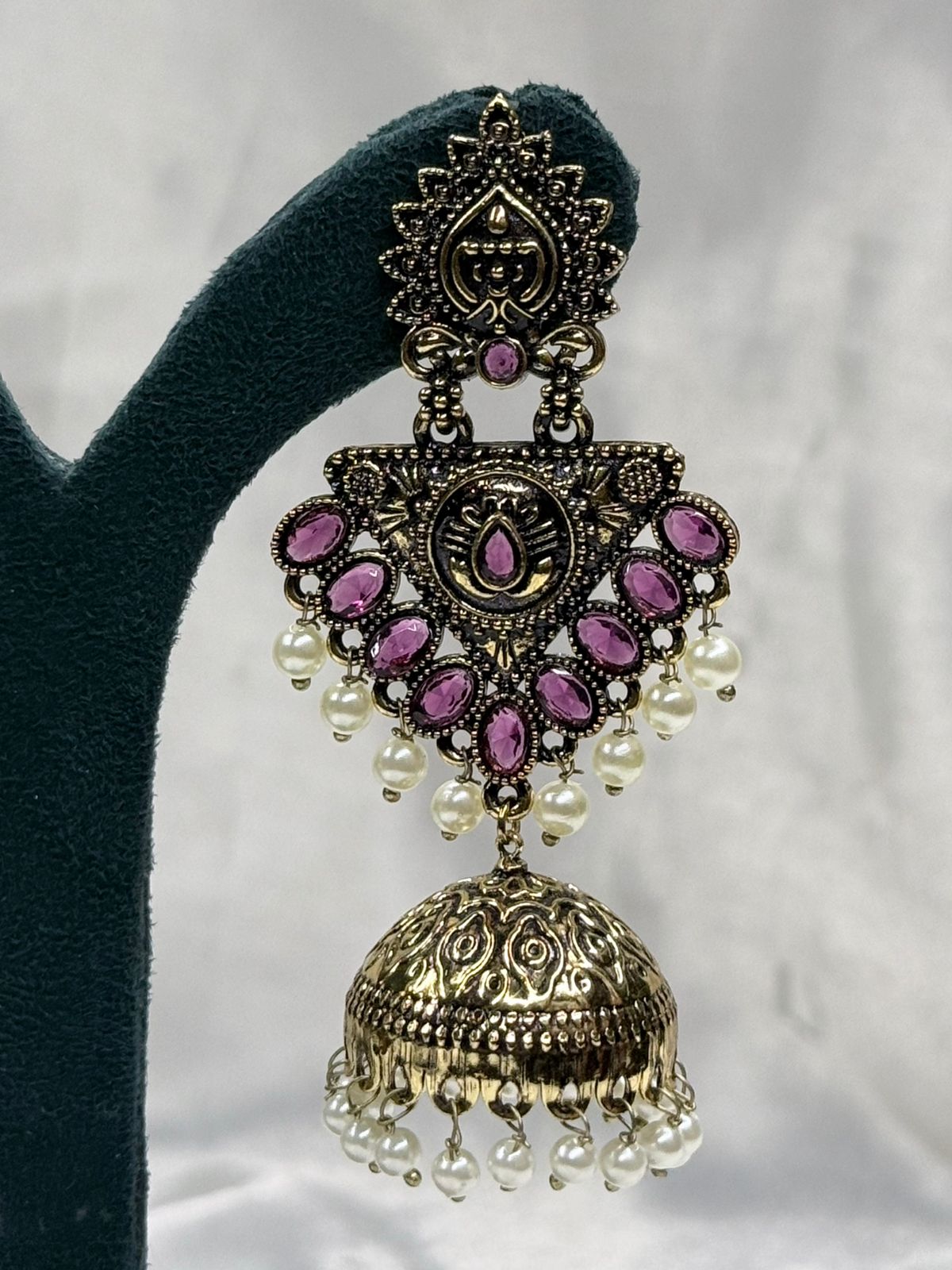 Antique Gold Finish Ruby Stone Jhumka Earrings,llb551