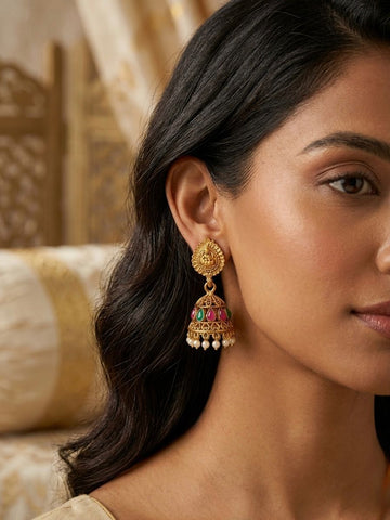 Antique Gold Lakshmi Temple Jhumka Earrings | llb0140