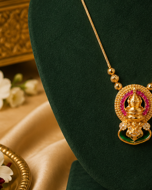 Antique Gold Nakshi 3D Kathakali Temple Pendant Necklace with Ruby Kemp Halo | OL126