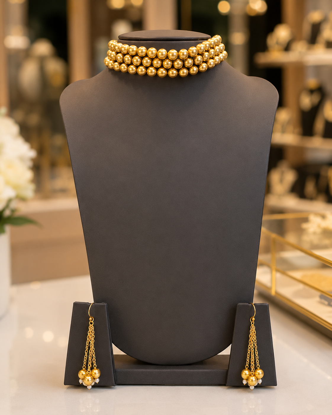 Gold Ball Bead Four-Strand Choker Necklace Set | OLT34