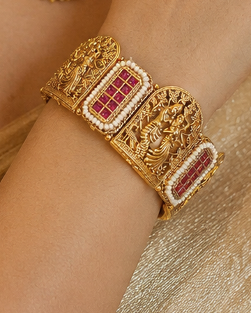 Traditional Temple Design Ruby Stone Kada Bangle | L370