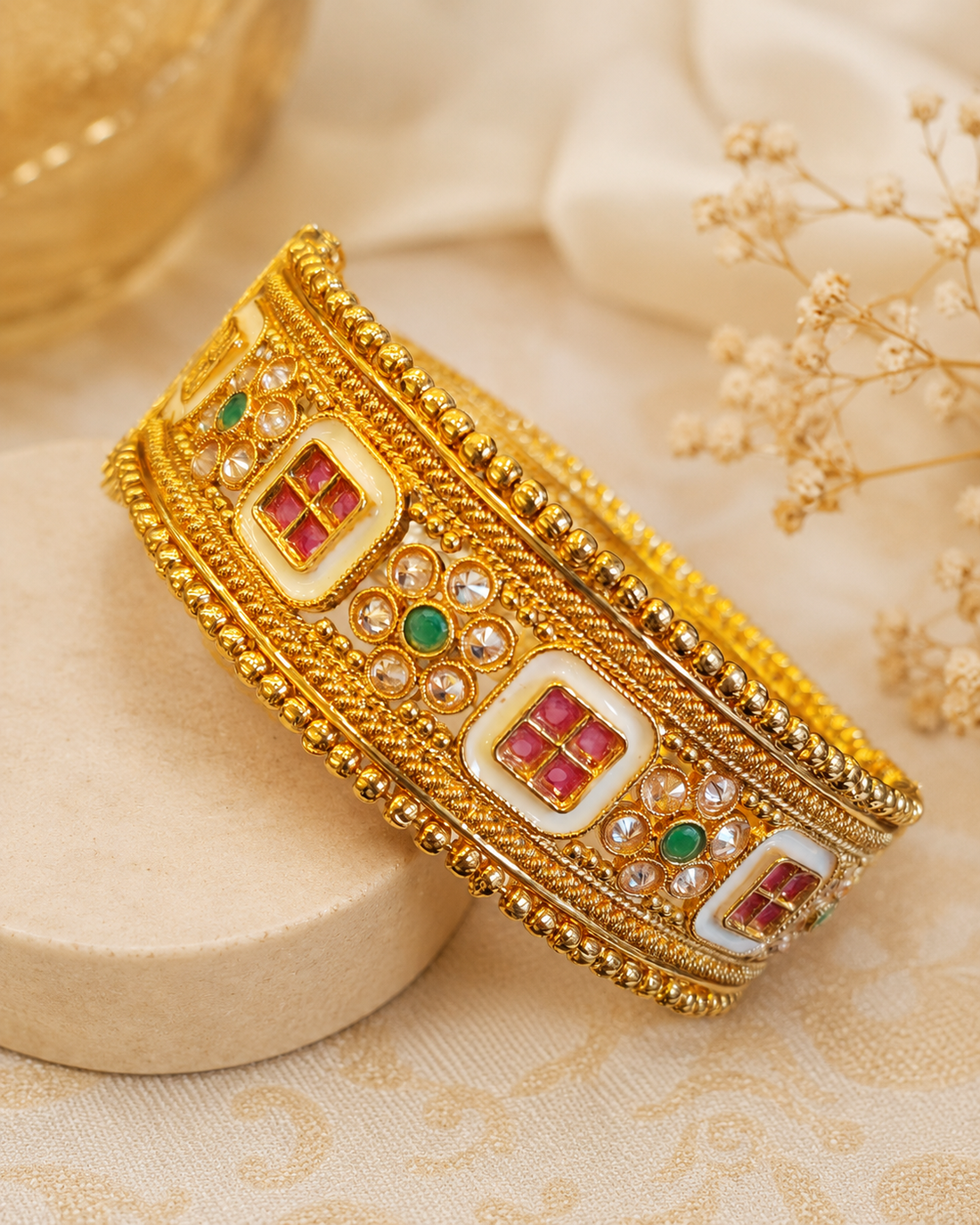 Traditional Gold-Tone Kundan Cuff Bangle for Women | LV3039