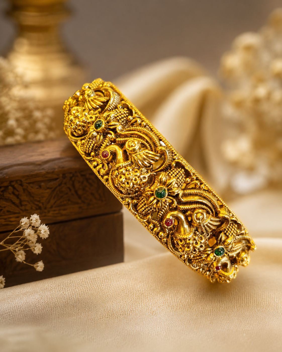 Antique Peacock Designer Gold Finish Kada Bangle for Women | LV3034