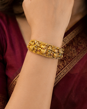 Antique Peacock Designer Gold Finish Kada Bangle for Women | LV3034