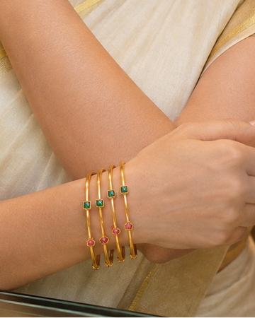 Gold Bangles with Emerald & Ruby Stone Accents Set of 4 | OG35