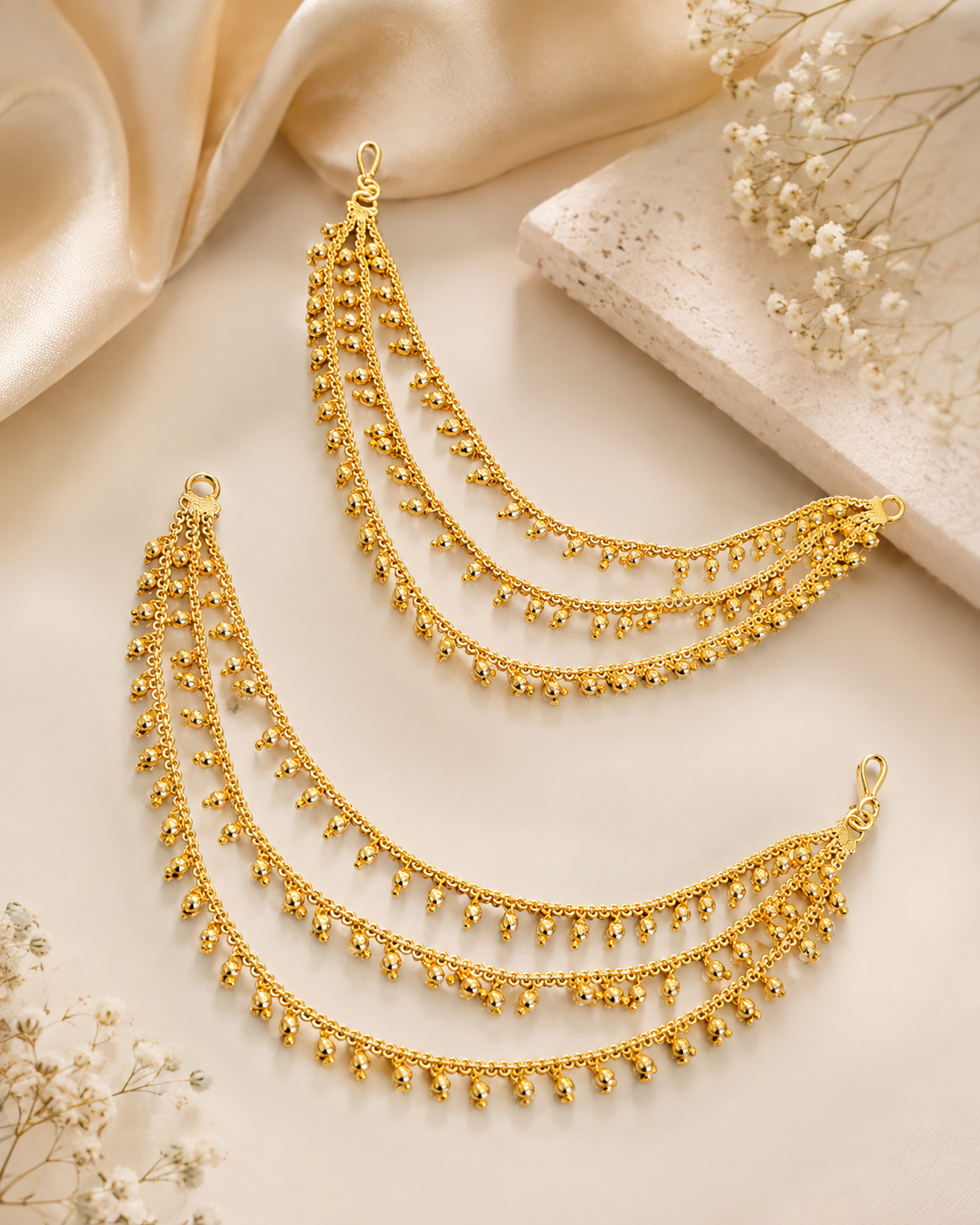 Gold Multi-Strand Ghungroo Anklet Pair with Cascading Bell Drops | OG40