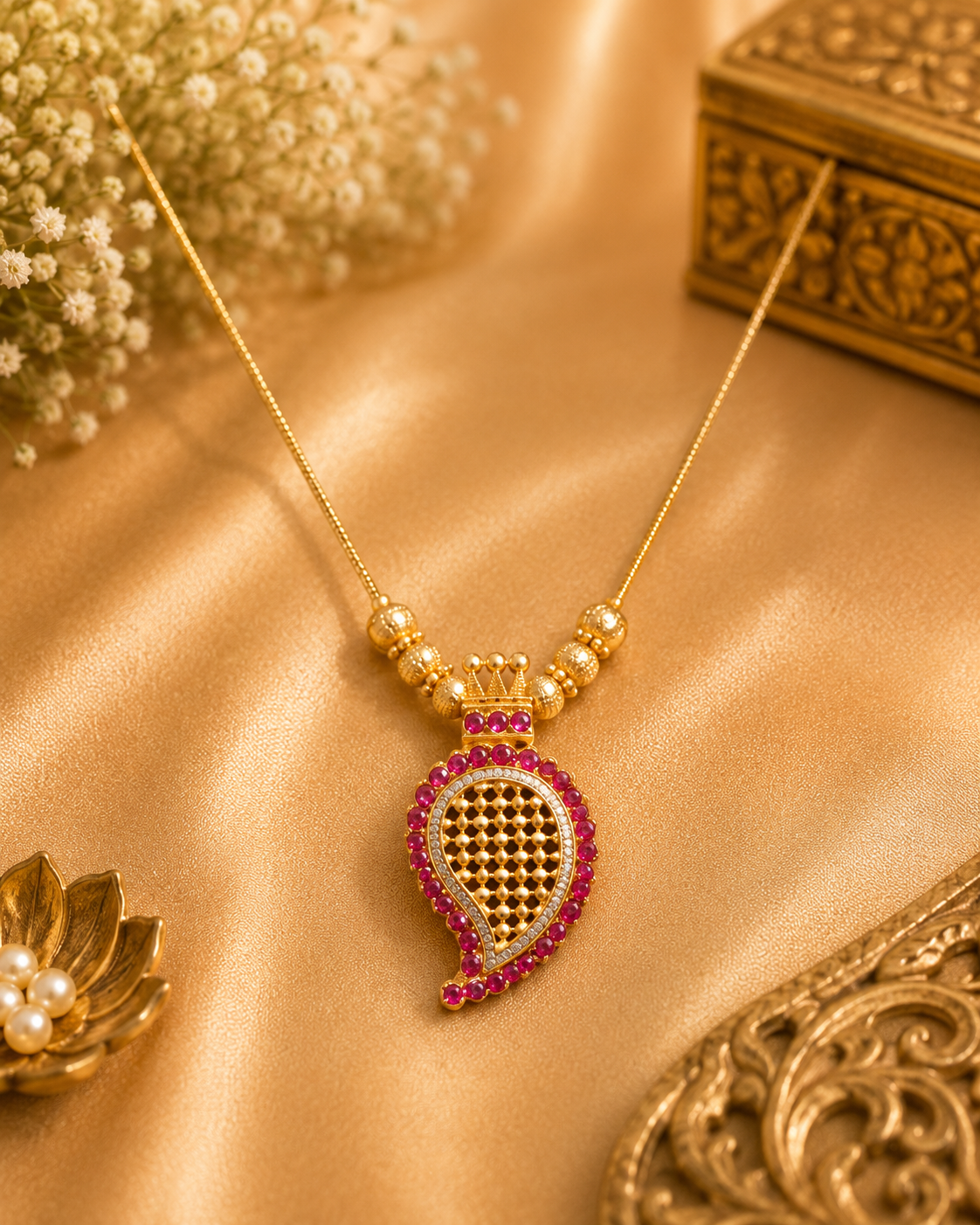 Antique Gold Ruby Paisley Pendant Necklace | L11951
