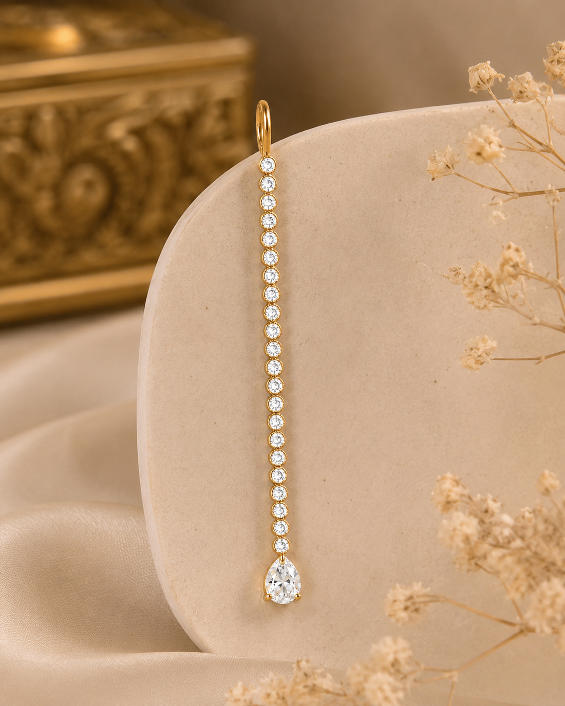 Gold CZ Graduated Round & Teardrop Maang Tikka Single Line Design | OG45