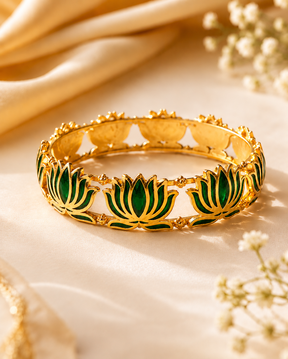 Buy 1 Get 1 Free, Gold Deep Red Meenakari Lotus Bangle Bracelet | L11123