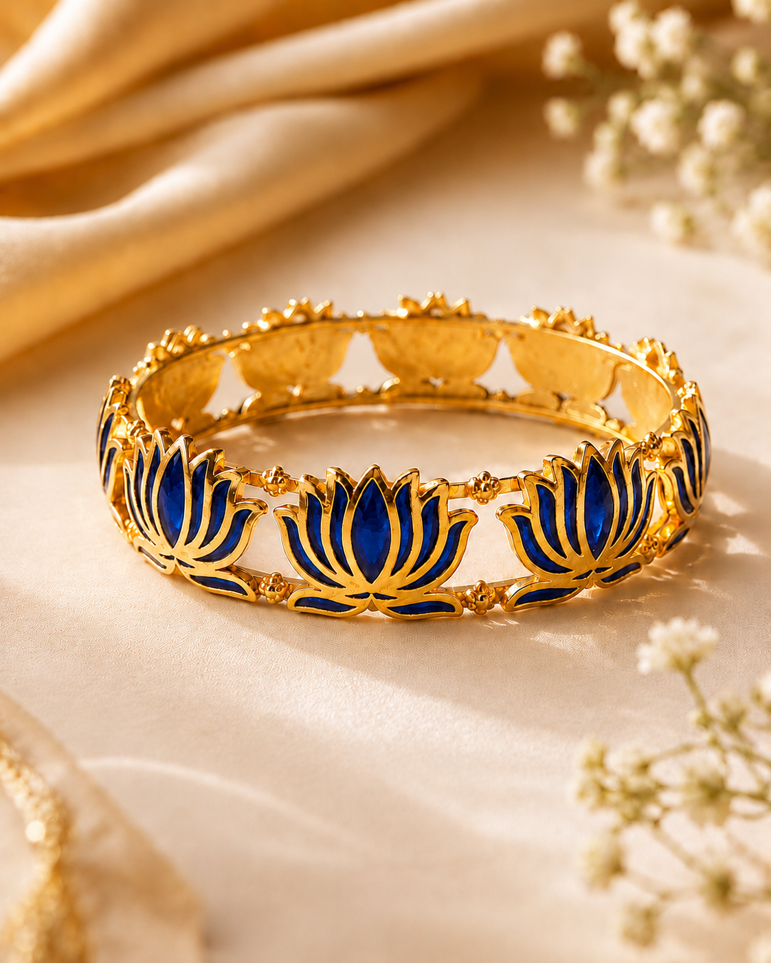Buy 1 Get 1 Free, Gold Deep Red Meenakari Lotus Bangle Bracelet | L11123