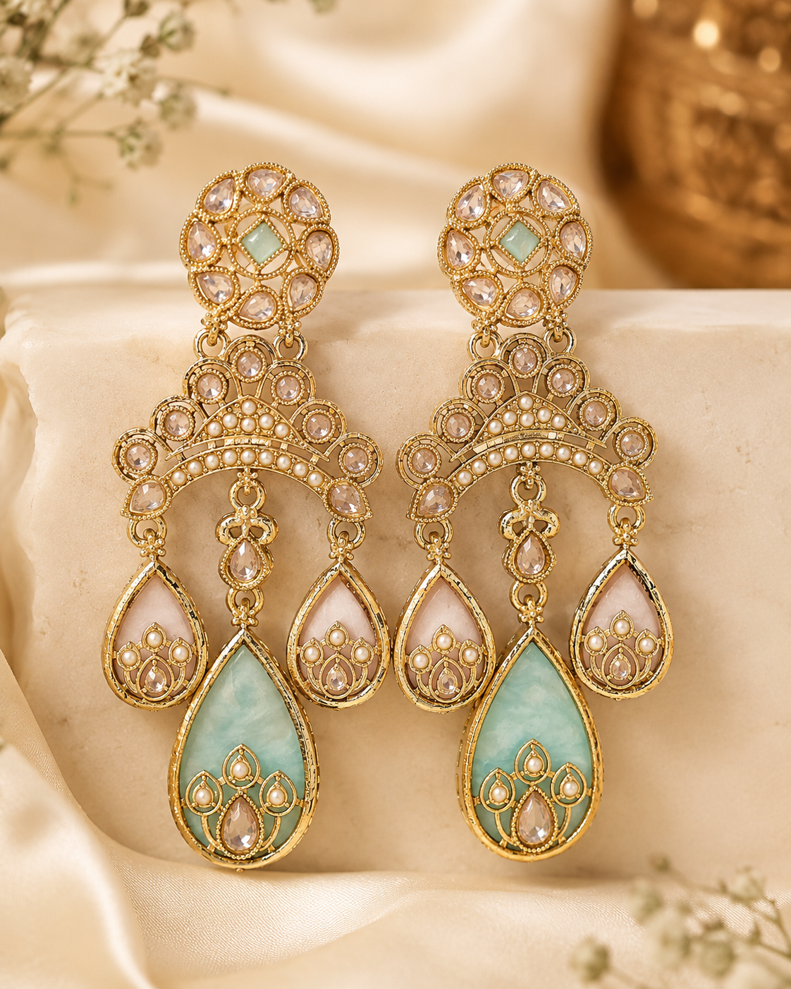 Gold Multicolour Meenakari Chandbali Earrings | OLT162