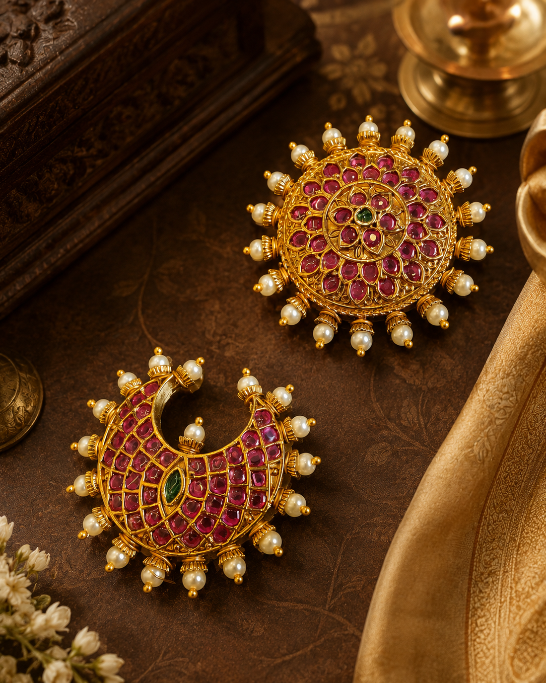 Antique Gold Kemp Jada billa with Pearl Border | ONK220