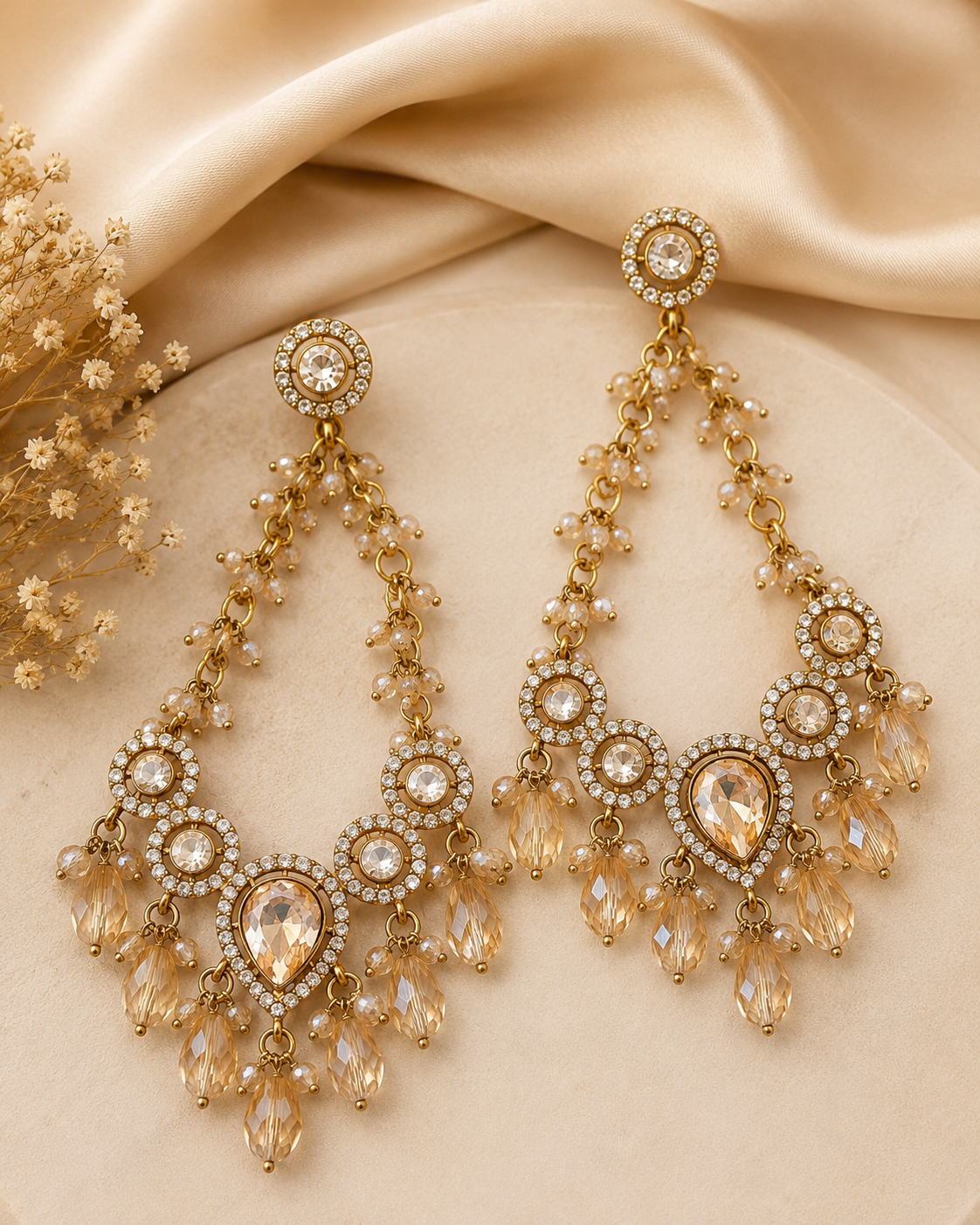 Gold Champagne Crystal Chandelier Earrings | OL252